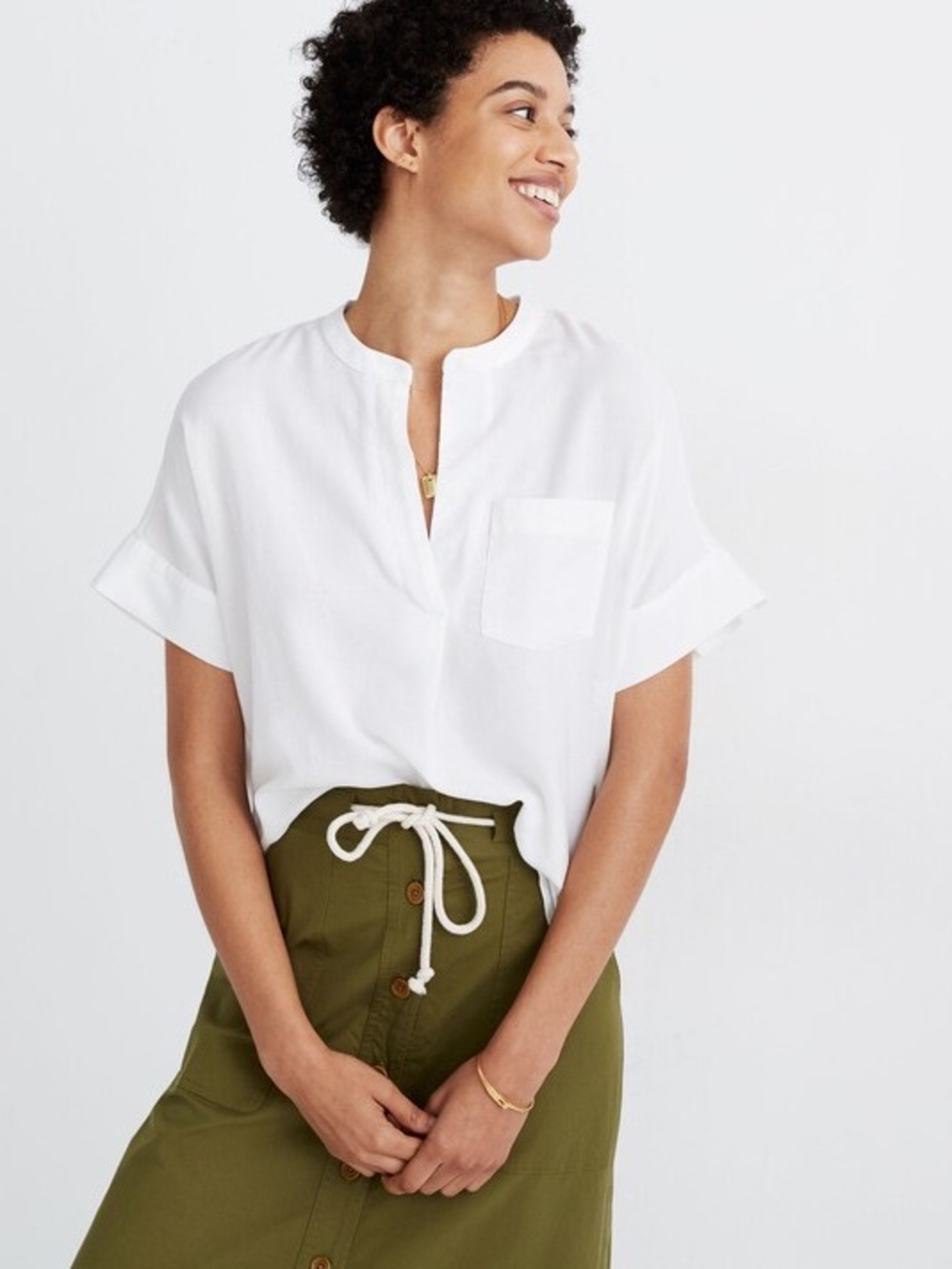 Madewell Bower Popover Shirt in white size large